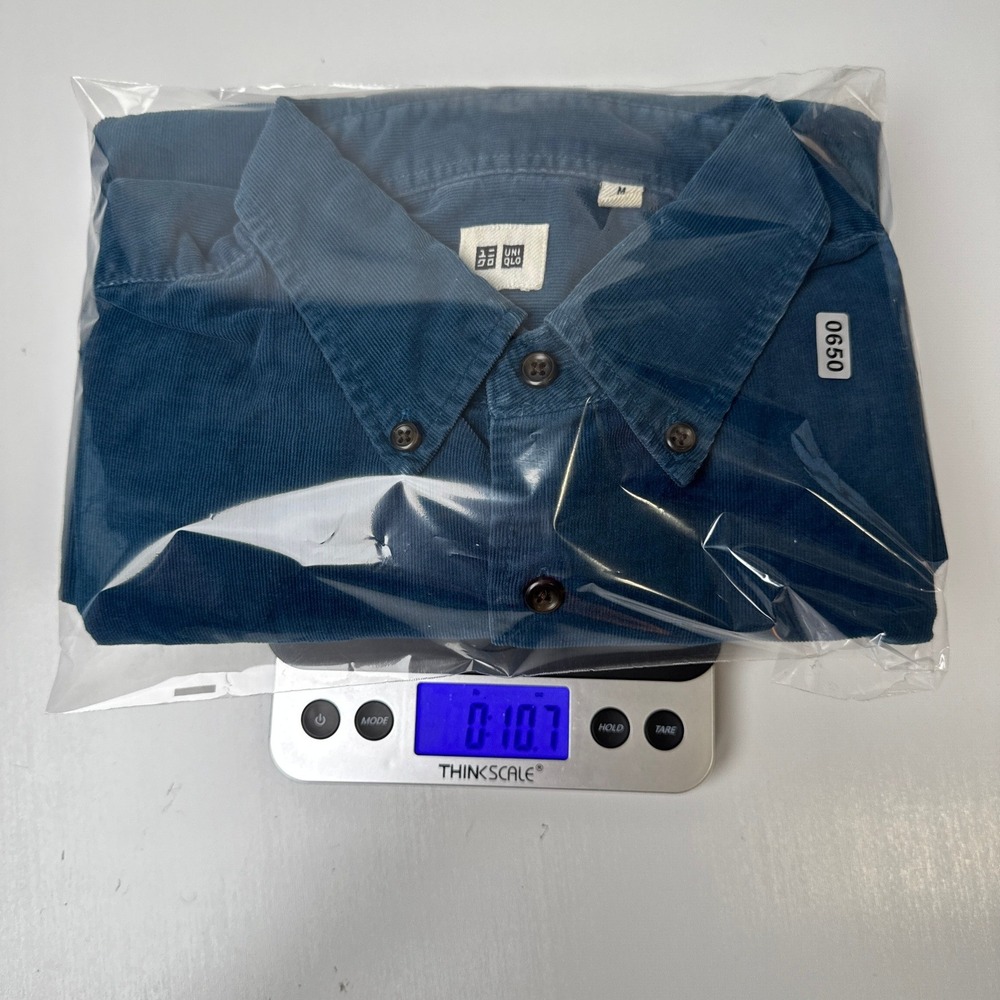 Uniqlo Mens Teal Blue Corduroy Button Down Shirt M Long Sleeve Cotton 331-078781 - Picture 7 of 7